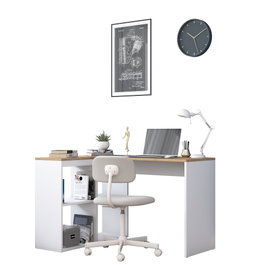 Hanah Home HA113 - 2035 Mesa de Estudio Roble y Blanco Diseño Escandinavo Material Tablero Partículas Melamina Amplio Almacenamiento